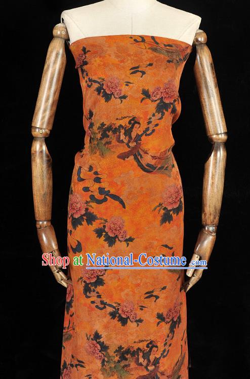 Chinese Cheongsam Cloth Material Traditional Silk Fabric Classical Peony Goddess Pattern Ginger Gambiered Guangdong Gauze