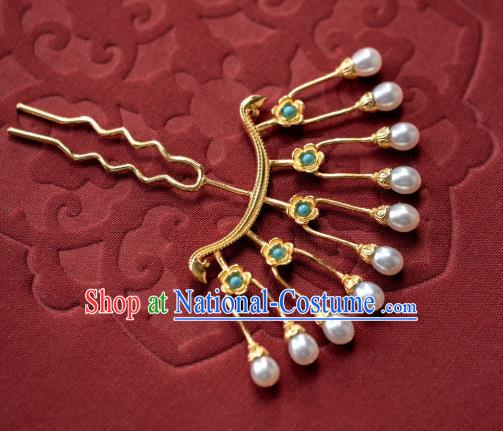 China Ming Dynasty Pearls Hair Clip Traditional Hanfu Hair Accessories Ancient Princess Gilding Hairpin Hair Stick