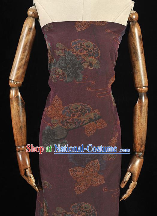 Top Chinese Traditional Cheongsam Lute Pattern Purple Silk Fabric Craquelure Gambiered Guangdong Gauze