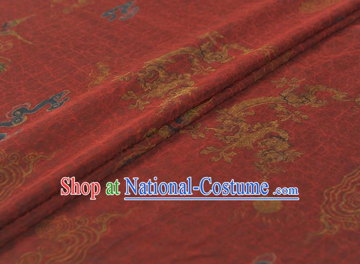 Top Red Gambiered Guangdong Gauze Chinese Cheongsam Traditional Cloud Dragon Pattern Silk Fabric