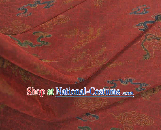 Top Red Gambiered Guangdong Gauze Chinese Cheongsam Traditional Cloud Dragon Pattern Silk Fabric