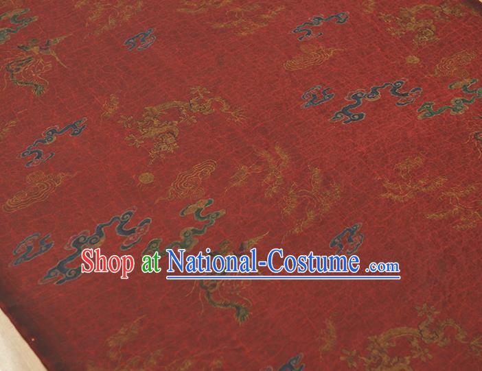 Top Red Gambiered Guangdong Gauze Chinese Cheongsam Traditional Cloud Dragon Pattern Silk Fabric