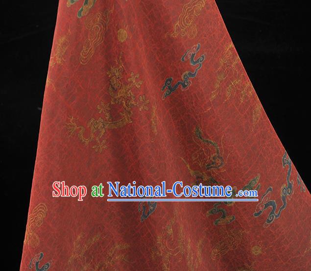 Top Red Gambiered Guangdong Gauze Chinese Cheongsam Traditional Cloud Dragon Pattern Silk Fabric