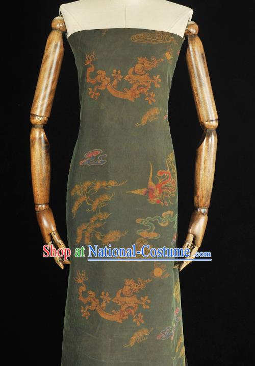 Top Dark Green Gambiered Guangdong Gauze Fabric Chinese Cheongsam Traditional Cloud Dragon Pattern Silk Drapery