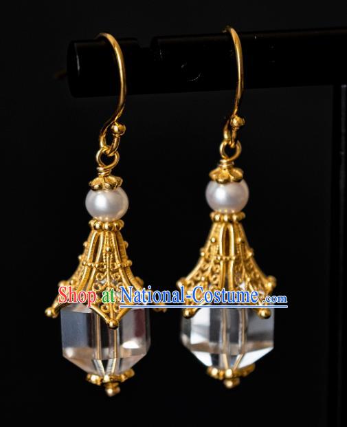 China Traditional Ancient Ming Dynasty Imperial Concubine Crystal Earrings Ming Dynasty Gilding Ear Jewelry