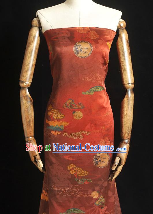 Top Grade Dark Red Silk Fabric Cheongsam Gambiered Guangdong Gauze Chinese Traditional Clouds Pattern Silk Drapery