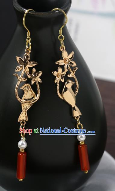 Handmade Chinese National New Year Earrings Traditional Cheongsam Classical Golden Bird Ear Accessories