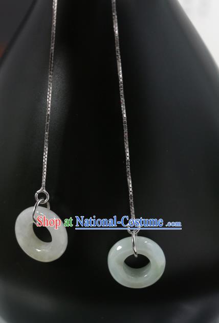 Handmade Chinese National Silver Earrings Traditional Cheongsam Classical Jade Ring Ear Accessories