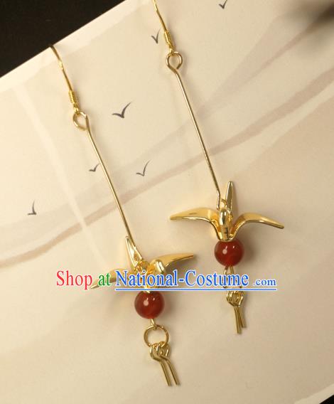 Handmade Chinese National Golden Paper Crane Earrings Traditional Cheongsam Classical Ear Accessories