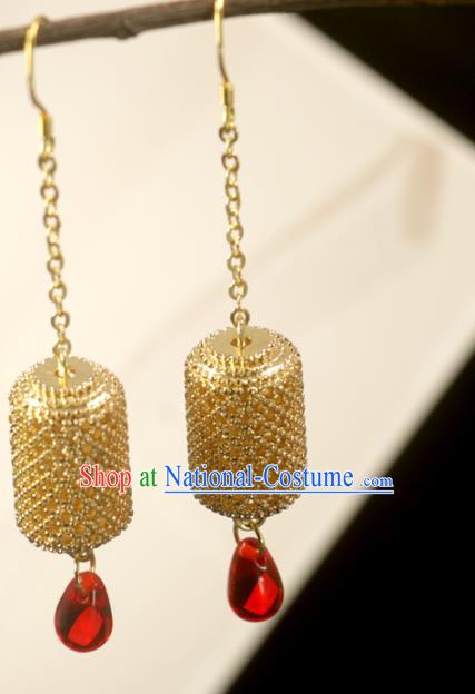 Handmade Traditional Cheongsam Classical Ear Accessories Chinese National Golden Lantern Earrings