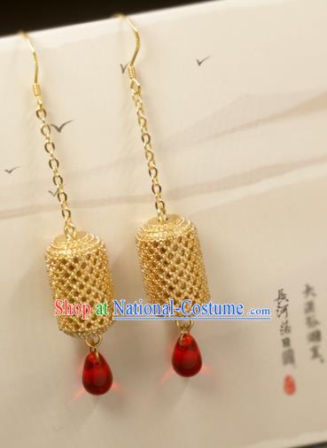 Handmade Traditional Cheongsam Classical Ear Accessories Chinese National Golden Lantern Earrings