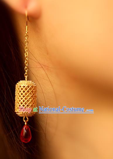 Handmade Traditional Cheongsam Classical Ear Accessories Chinese National Golden Lantern Earrings