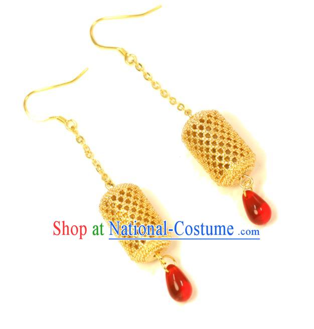 Handmade Traditional Cheongsam Classical Ear Accessories Chinese National Golden Lantern Earrings