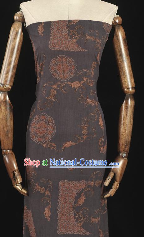 Top Grade Chinese Cheongsam Traditional Palace Wall Pattern Deep Grey Silk Drapery Gambiered Guangdong Gauze Fabric