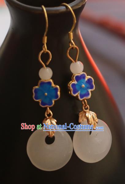 Handmade Traditional Enamel Flower Ear Accessories Chinese National White Jade Ring Earrings