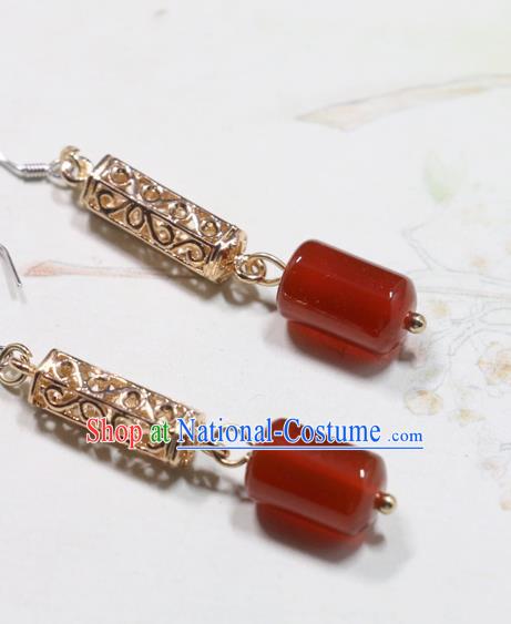 Handmade Traditional Agate Ear Accessories Chinese National New Year Golden Earrings