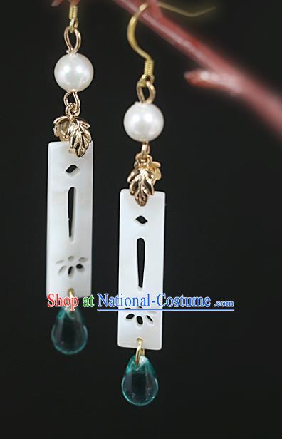 Handmade Traditional Ear Accessories Chinese Hanfu Jewelry National White Shell Earrings