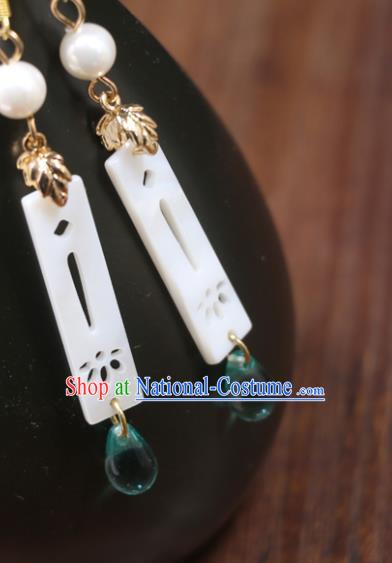 Handmade Traditional Ear Accessories Chinese Hanfu Jewelry National White Shell Earrings