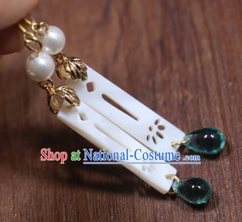 Handmade Traditional Ear Accessories Chinese Hanfu Jewelry National White Shell Earrings