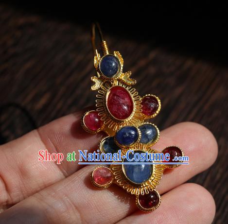 Handmade Traditional Ming Dynasty Ear Accessories Chinese Gems Jewelry Ancient Court Empress Earrings