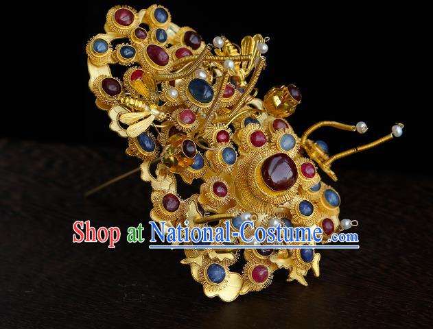 China Handmade Hair Accessories Ancient Empress Hair Crown Ming Dynasty Palace Gems Hairpin for Women