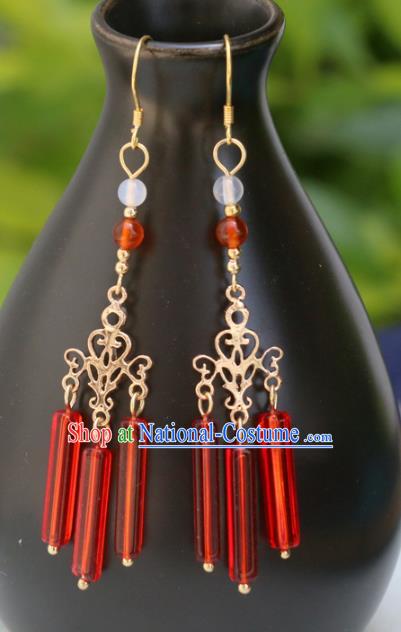 Handmade Traditional Classical Red Beads Tassel Ear Accessories Chinese National Earrings