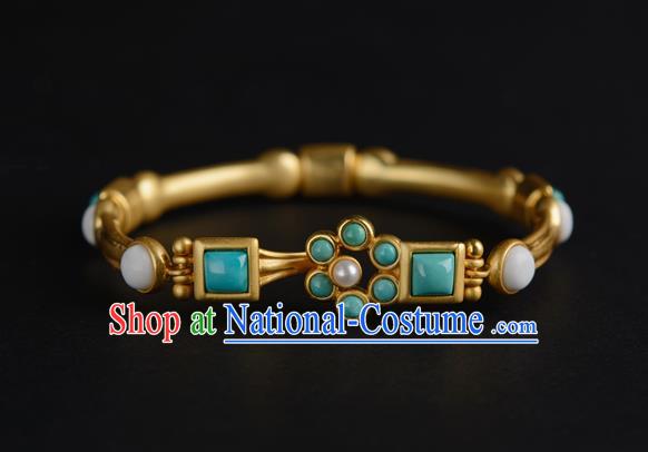 Chinese Traditional Sui Dynasty Jewelry Ancient Princess Li Jingxun Pearls Bracelet Gilding Accessories