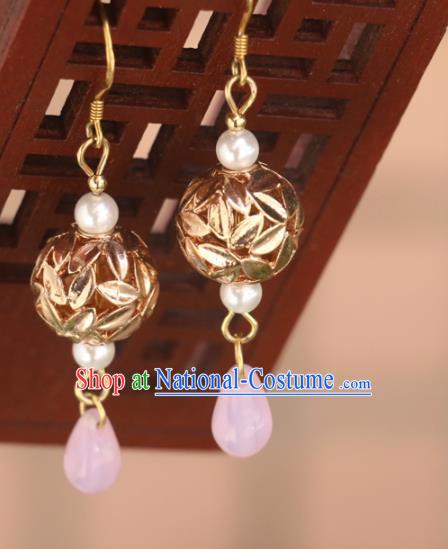 Handmade Traditional Classical Ear Accessories Chinese National Golden Bamboo Leaf Earrings