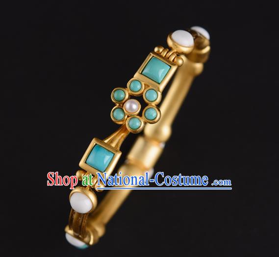 Chinese Traditional Sui Dynasty Jewelry Ancient Princess Li Jingxun Pearls Bracelet Gilding Accessories