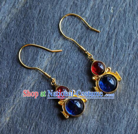 Handmade Chinese Traditional Ming Dynasty Ear Accessories Gems Jewelry Ancient Court Empress Golden Gourd Earrings