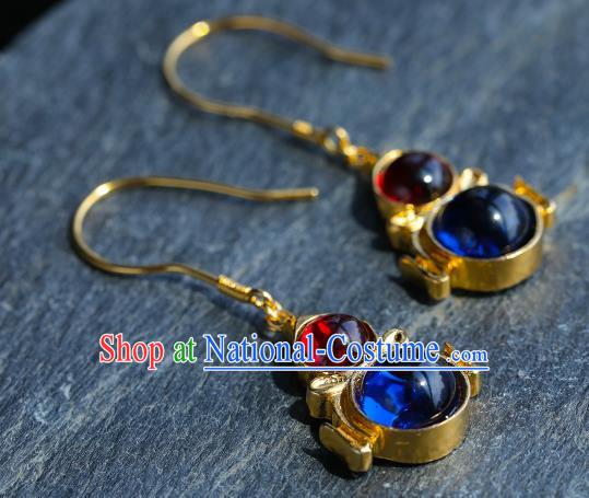 Handmade Chinese Traditional Ming Dynasty Ear Accessories Gems Jewelry Ancient Court Empress Golden Gourd Earrings