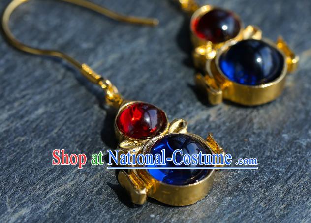 Handmade Chinese Traditional Ming Dynasty Ear Accessories Gems Jewelry Ancient Court Empress Golden Gourd Earrings