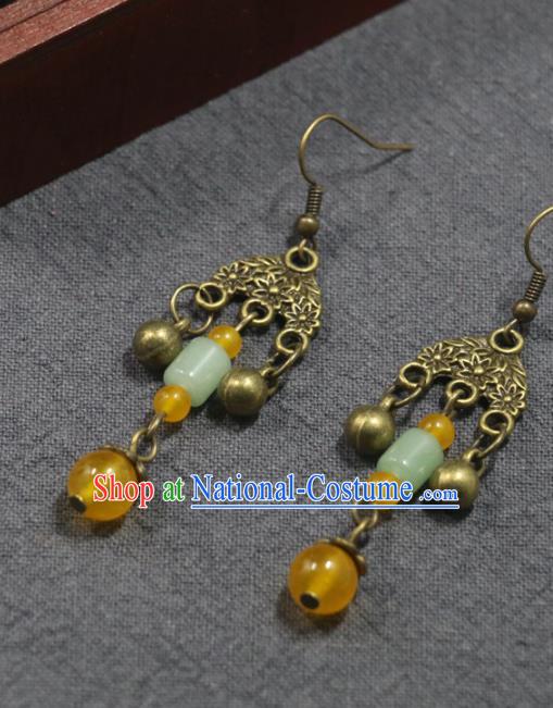 Handmade Traditional Ear Accessories Chinese National Jade Beads Tassel Earrings