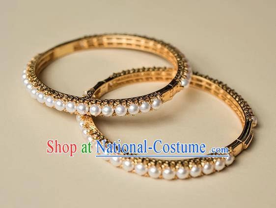 Chinese Ancient Princess Pearls Bracelet Gilding Accessories Traditional Ming Dynasty Jewelry