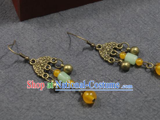 Handmade Traditional Ear Accessories Chinese National Jade Beads Tassel Earrings