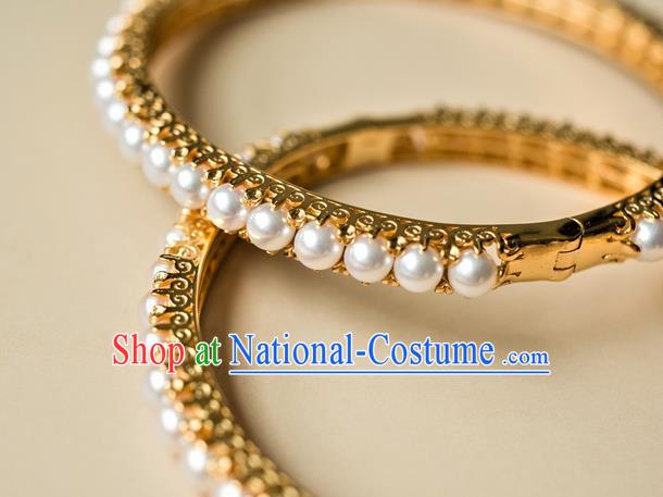 Chinese Ancient Princess Pearls Bracelet Gilding Accessories Traditional Ming Dynasty Jewelry