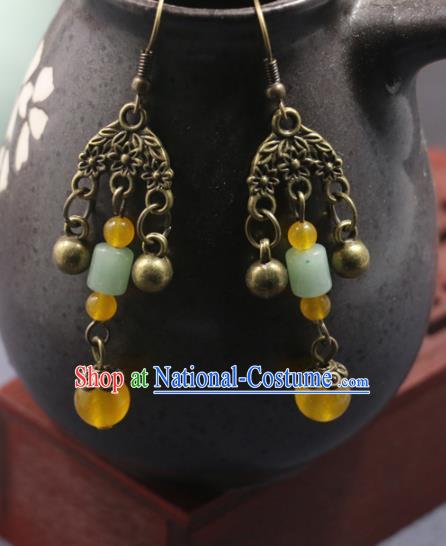 Handmade Traditional Ear Accessories Chinese National Jade Beads Tassel Earrings