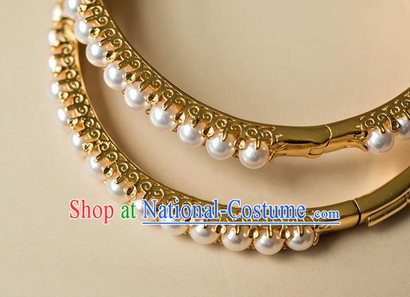 Chinese Ancient Princess Pearls Bracelet Gilding Accessories Traditional Ming Dynasty Jewelry