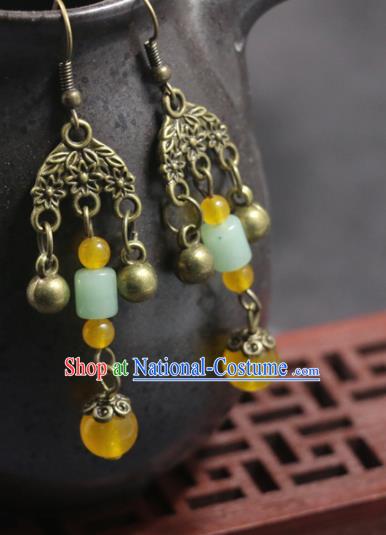 Handmade Traditional Ear Accessories Chinese National Jade Beads Tassel Earrings