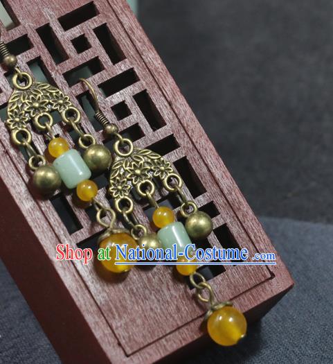 Handmade Traditional Ear Accessories Chinese National Jade Beads Tassel Earrings