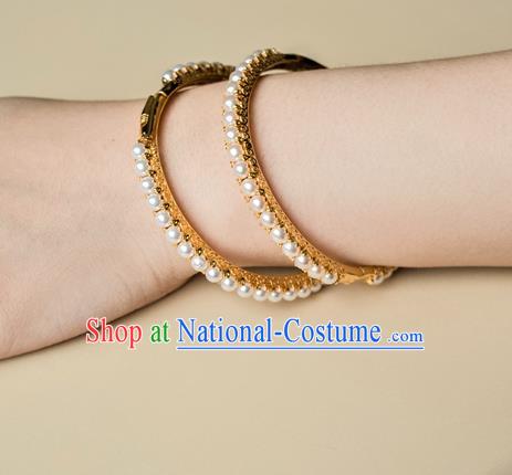 Chinese Ancient Princess Pearls Bracelet Gilding Accessories Traditional Ming Dynasty Jewelry