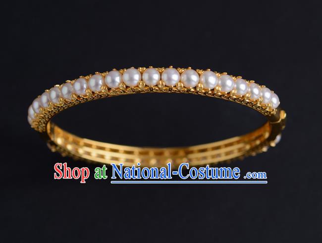 Chinese Ancient Princess Pearls Bracelet Gilding Accessories Traditional Ming Dynasty Jewelry