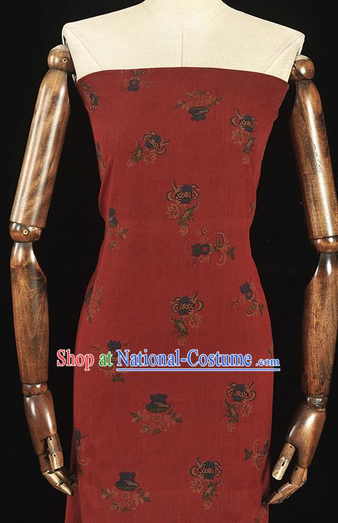 Top Grade Red Gambiered Guangdong Gauze Chinese Traditional Flowers Pattern Silk Drapery Cheongsam Fabric