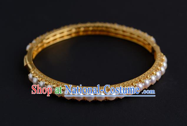 Chinese Ancient Princess Pearls Bracelet Gilding Accessories Traditional Ming Dynasty Jewelry