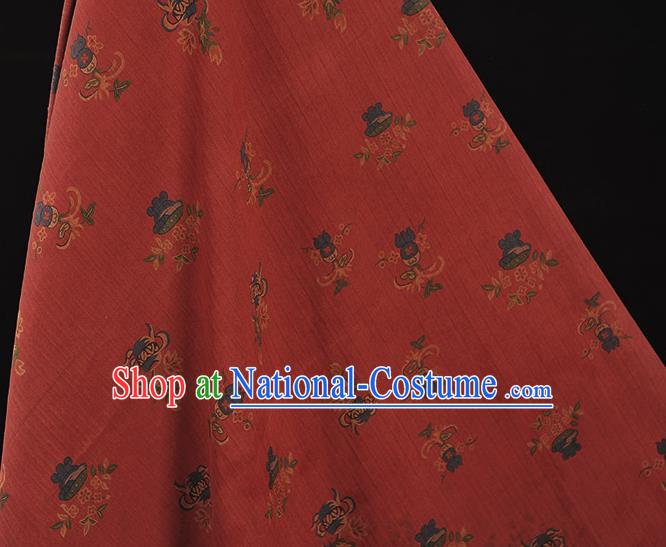 Top Grade Red Gambiered Guangdong Gauze Chinese Traditional Flowers Pattern Silk Drapery Cheongsam Fabric