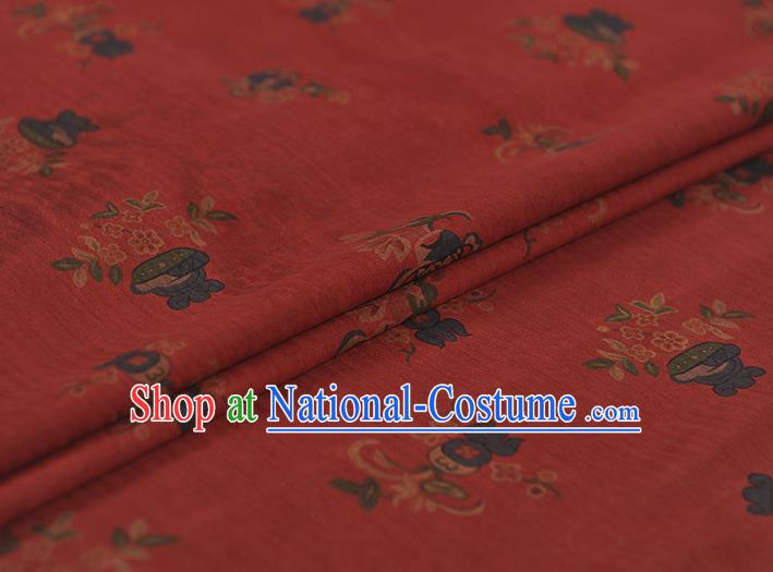 Top Grade Red Gambiered Guangdong Gauze Chinese Traditional Flowers Pattern Silk Drapery Cheongsam Fabric