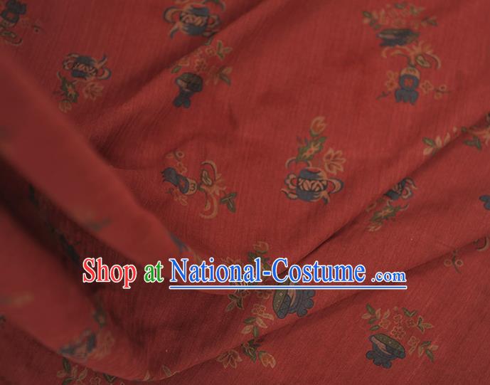 Top Grade Red Gambiered Guangdong Gauze Chinese Traditional Flowers Pattern Silk Drapery Cheongsam Fabric