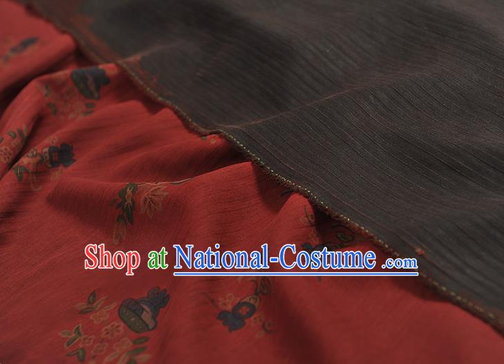 Top Grade Red Gambiered Guangdong Gauze Chinese Traditional Flowers Pattern Silk Drapery Cheongsam Fabric