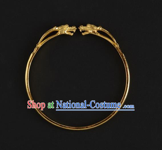 Chinese Ancient Imperial Concubine Gilding Bracelet Accessories Traditional Qing Dynasty Court Carving Dragon Jewelry