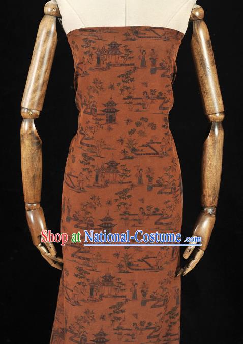 Top Grade Craquelure Fabric Chinese Traditional Character Pattern Silk Drapery Cheongsam Brown Gambiered Guangdong Gauze